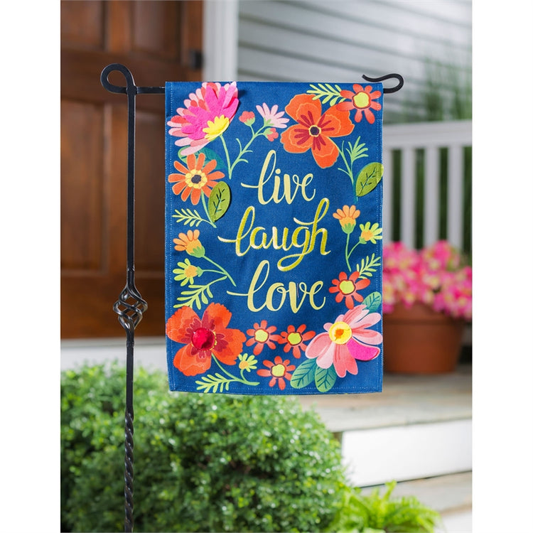 Live Laugh Love Floral Garden Flag; Burlap-Polyester 12.5"x18"