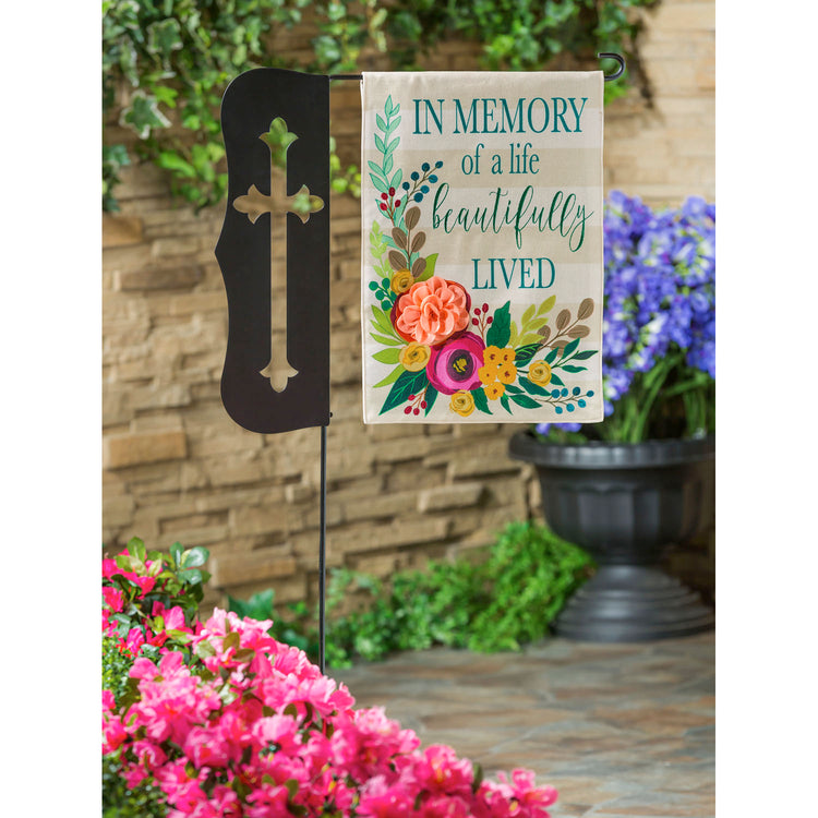 In Memory of a Life Beautifully Lived Garden Flag; Burlap-Polyester 12.5"x18"