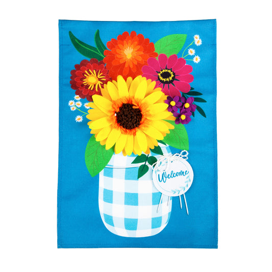 Plaid Mason Jar with Flowers Garden Flag
