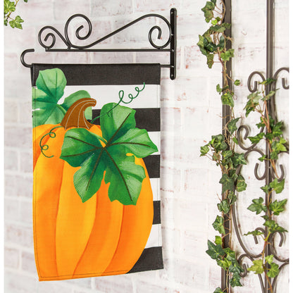 Pumpkin Stripe Printed Burlap Garden Flag; Polyester 12.5"x18"