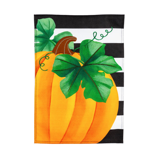 Pumpkin Stripe Printed Burlap Garden Flag; Polyester 12.5"x18"