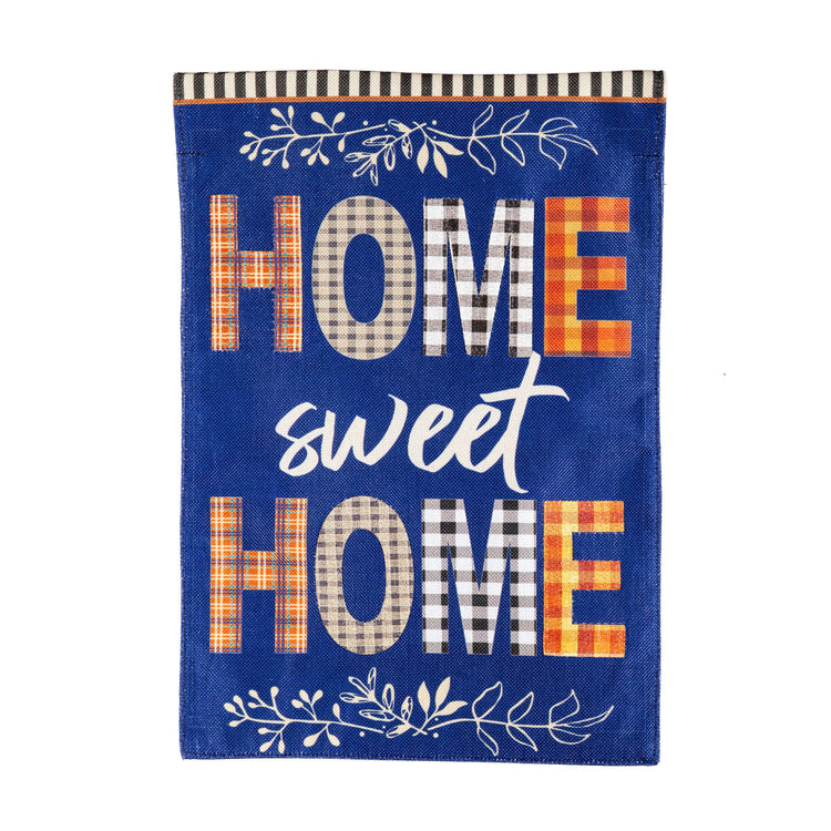 Home Sweet Home Plaid Printed Burlap Garden Flag; Polyester 12.5"x18"