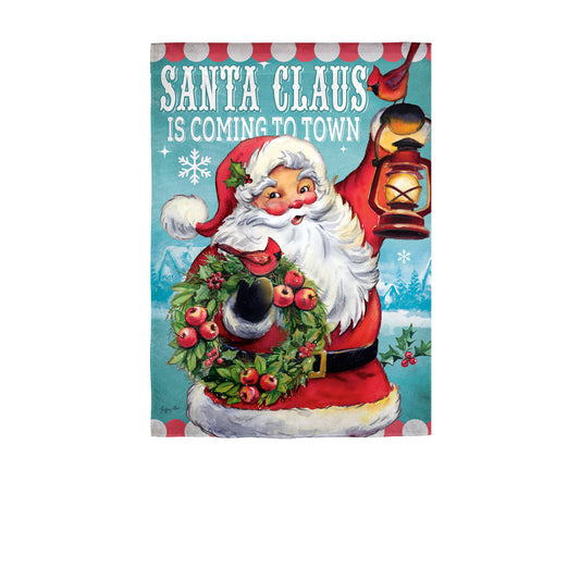 Santa Claus is Coming Printed Textured Suede Garden Flag; Polyester 12.5"x18"