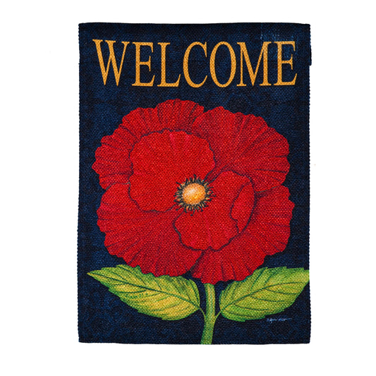 Welcome Poppy Printed Textured Suede Garden Flag; Polyester 12.5"x18"