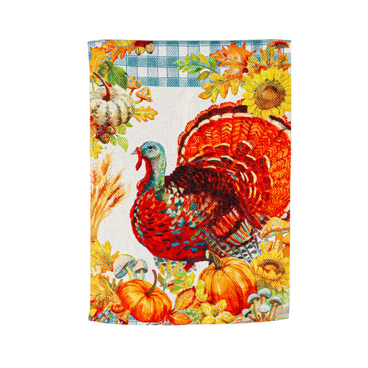 Gingham Turkey Printed Textured Suede Garden Flag; Polyester 12.5"x18"