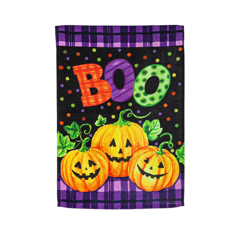 Boo Jack-o-Lanterns Printed Textured Suede Garden Flag; Polyester 12.5"x18"