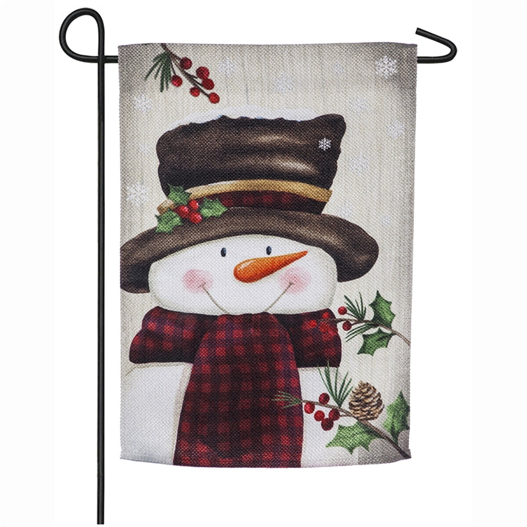"Smiling Snowman" Printed Textured Suede Garden Flag; Polyester
