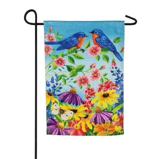 Bright Garden Bluebirds Garden Flag