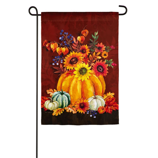 "Harvest Floral Pumpkin Bouquet" Printed Textured Suede Garden Flag; Polyester