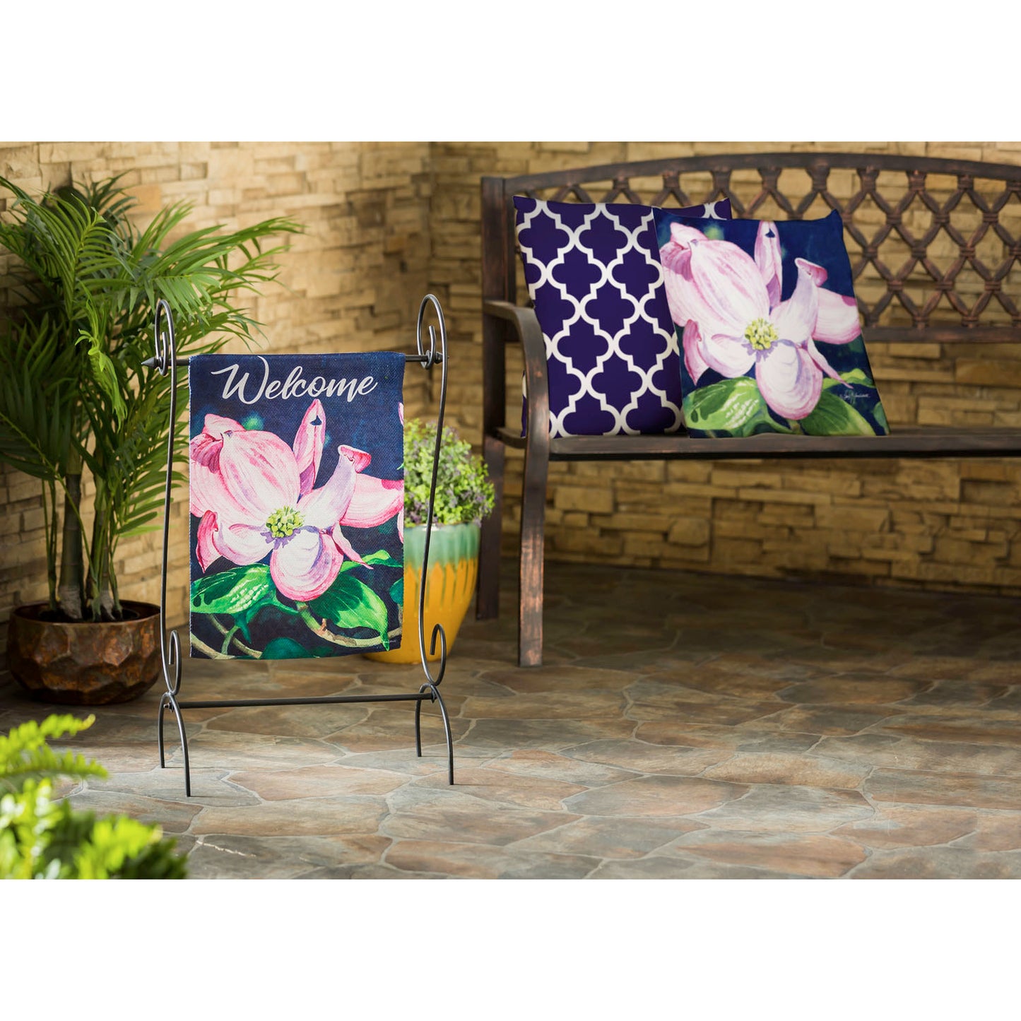 Dogwood Blossoms Printed Textured Suede Garden Flag; Polyester 12.5"x18"