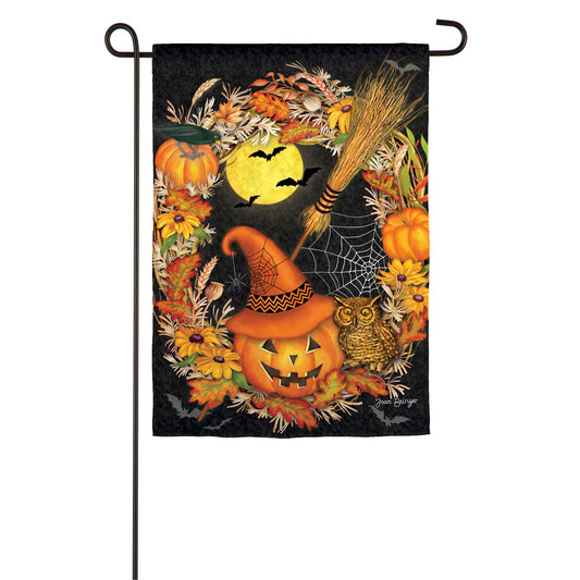 Halloween Wreath Printed Textured Suede Garden Flag; Polyester 12.5"x18"