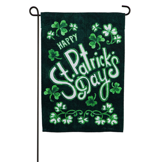 St.Patrick's Day Shamrocks Printed Textured Suede Garden Flag; Polyester 12.5"x18"
