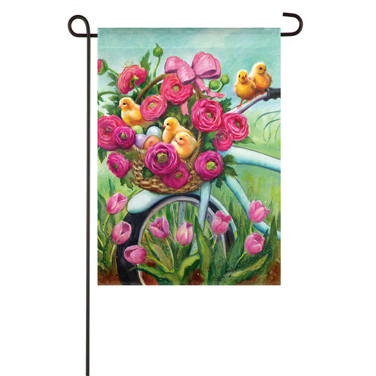 Floral Bicycle Printed Textured Suede Garden Flag; Polyester 12.5"x18"