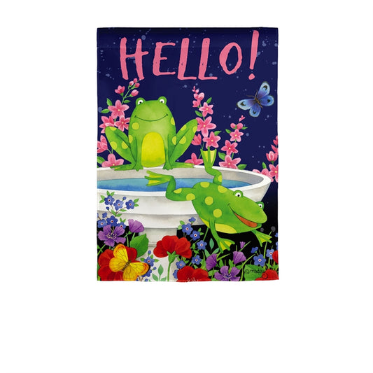 Hello Frog Friends Garden Flag
