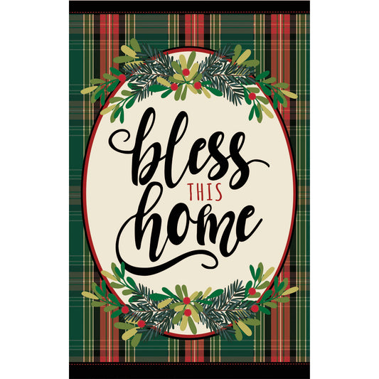 Bless This Home Plaid Garden Flag; Linen Textured Polyester 12.5"x18"