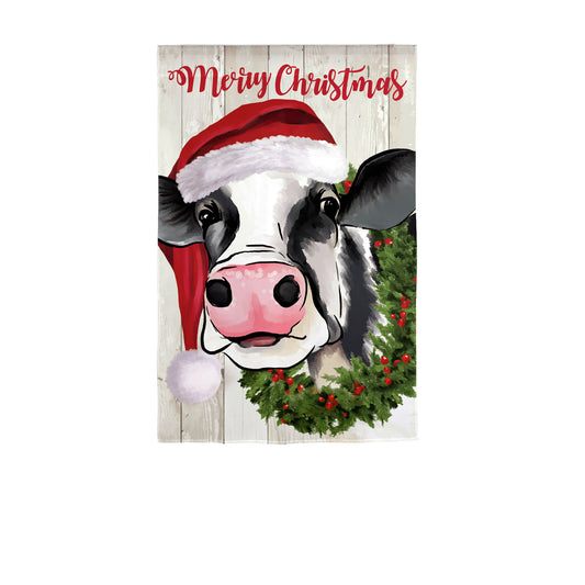Christmas Cow Printed Garden Flag; Polyester-Linen Blend 12.5"x18"