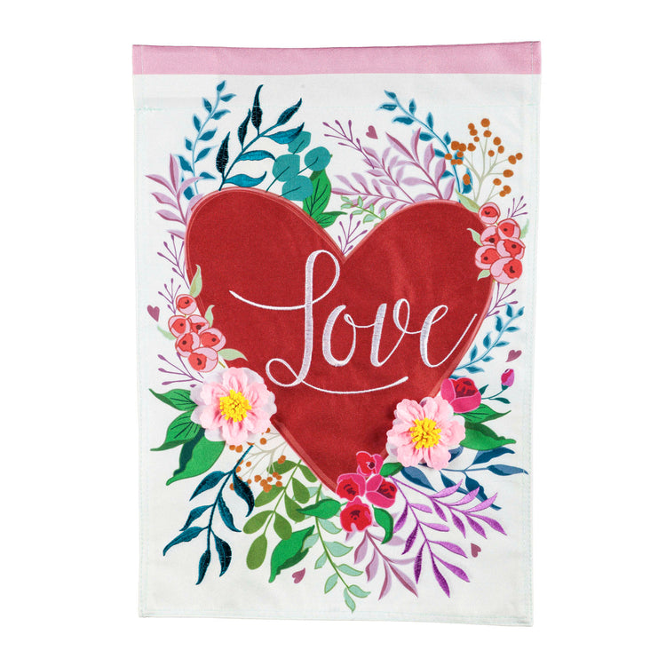 Floral Love Heart  Garden Flag; Linen Textured Polyester 12.5"x18"