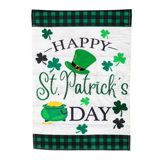 St. Patrick's Pot of Gold Garden Flag; Linen Textured Polyester 12.5"x18"