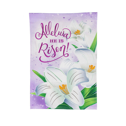 Alleluia He is Risen Garden Flag; Linen Textured Polyester 12.5"x18"