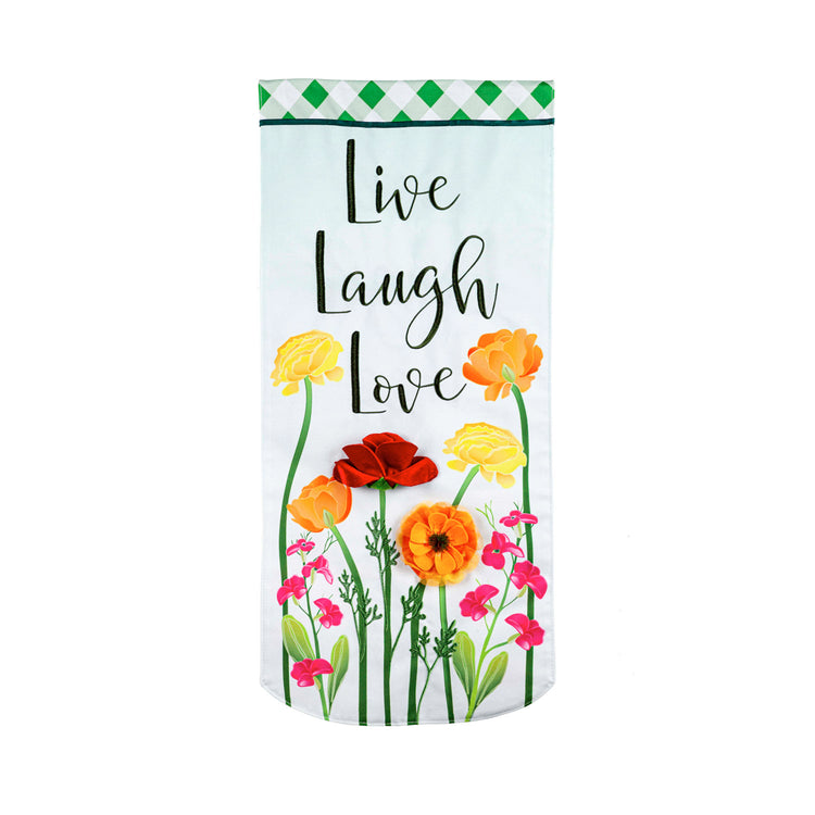Live Laugh Love Floral Printed Everlasting Impressions Garden Flag; Polyester-Linen Blend 12.5"x28"
