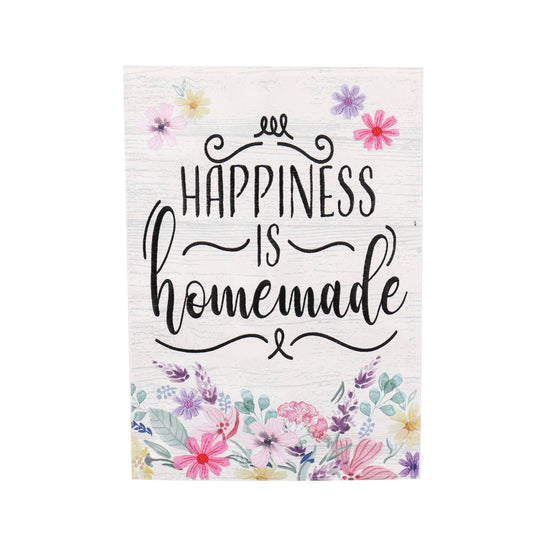 Happiness is Homemade Floral Garden Flag; Linen Textured Polyester 12.5"x18"