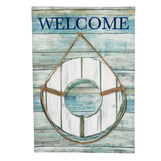 Wood Background Lifesaver Welcome Garden Flag