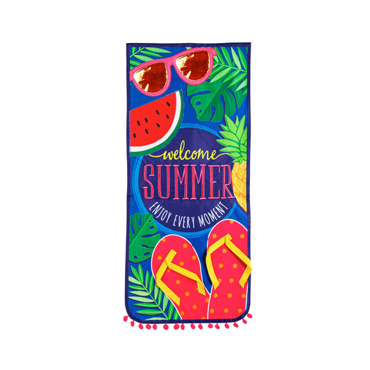 Welcome Summer Flip Flops Printed Everlasting Impressions Garden Flag; Polyester-Linen Blend 12.5"x28"