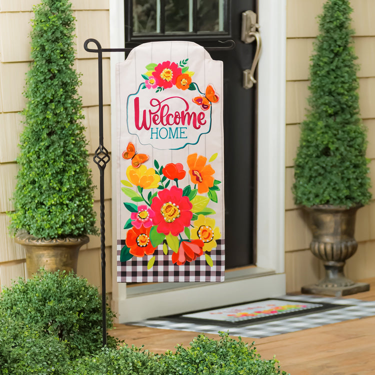 Summer Floral with Butterflies Printed Everlasting Impressions Garden Flag; Polyester-Linen Blend 12.5"x28"