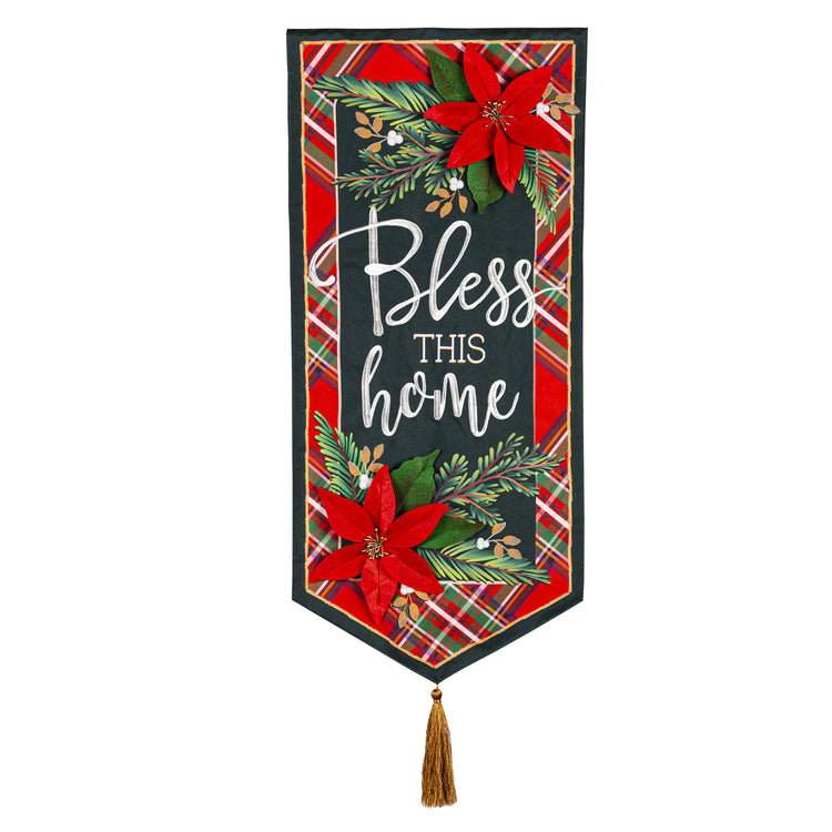 Poinsettia Bless This Home Printed Everlasting Impressions Garden Flag; Polyester-Linen Blend 12.5"x28"