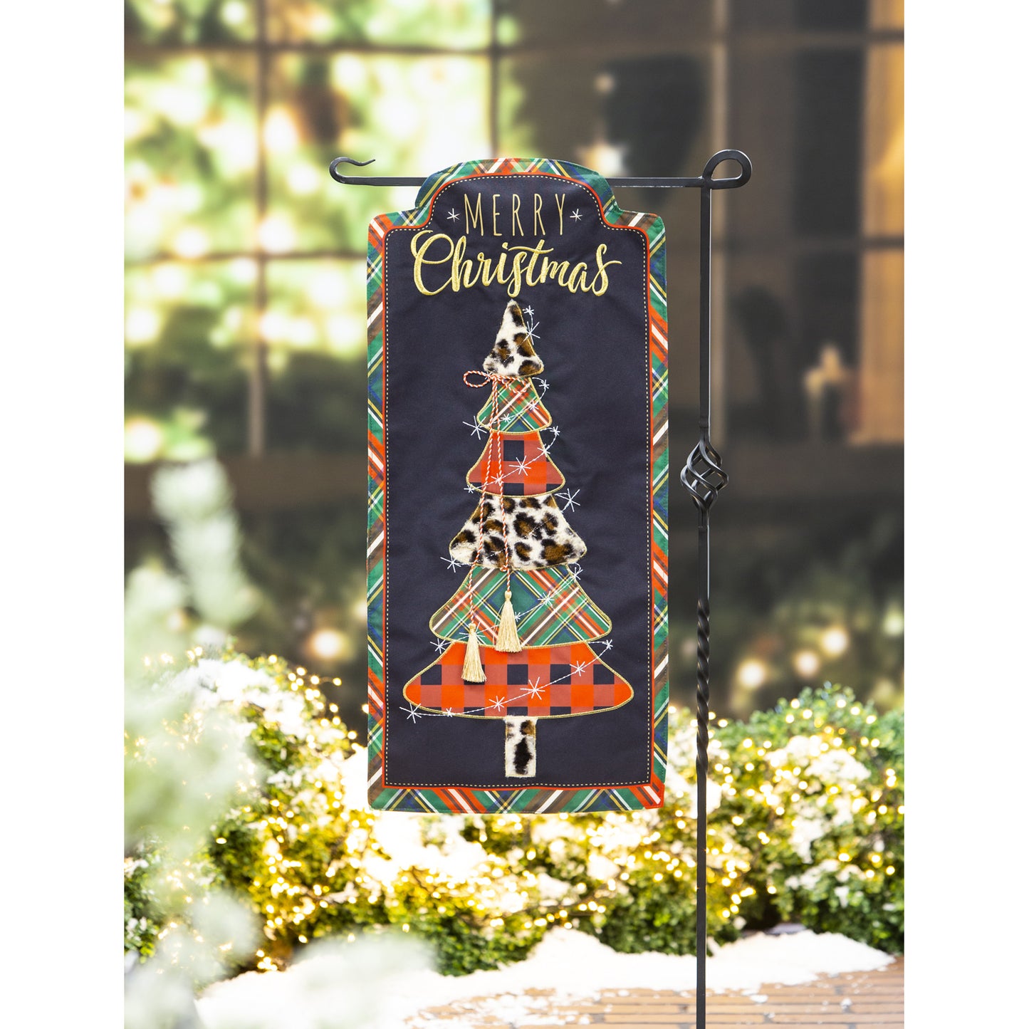 Mixed Print Christmas Tree Printed Everlasting Impressions Garden Flag; Polyester-Linen Blend 12.5"x28"