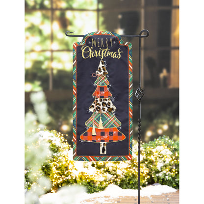 Mixed Print Christmas Tree Printed Everlasting Impressions Garden Flag; Polyester-Linen Blend 12.5"x28"