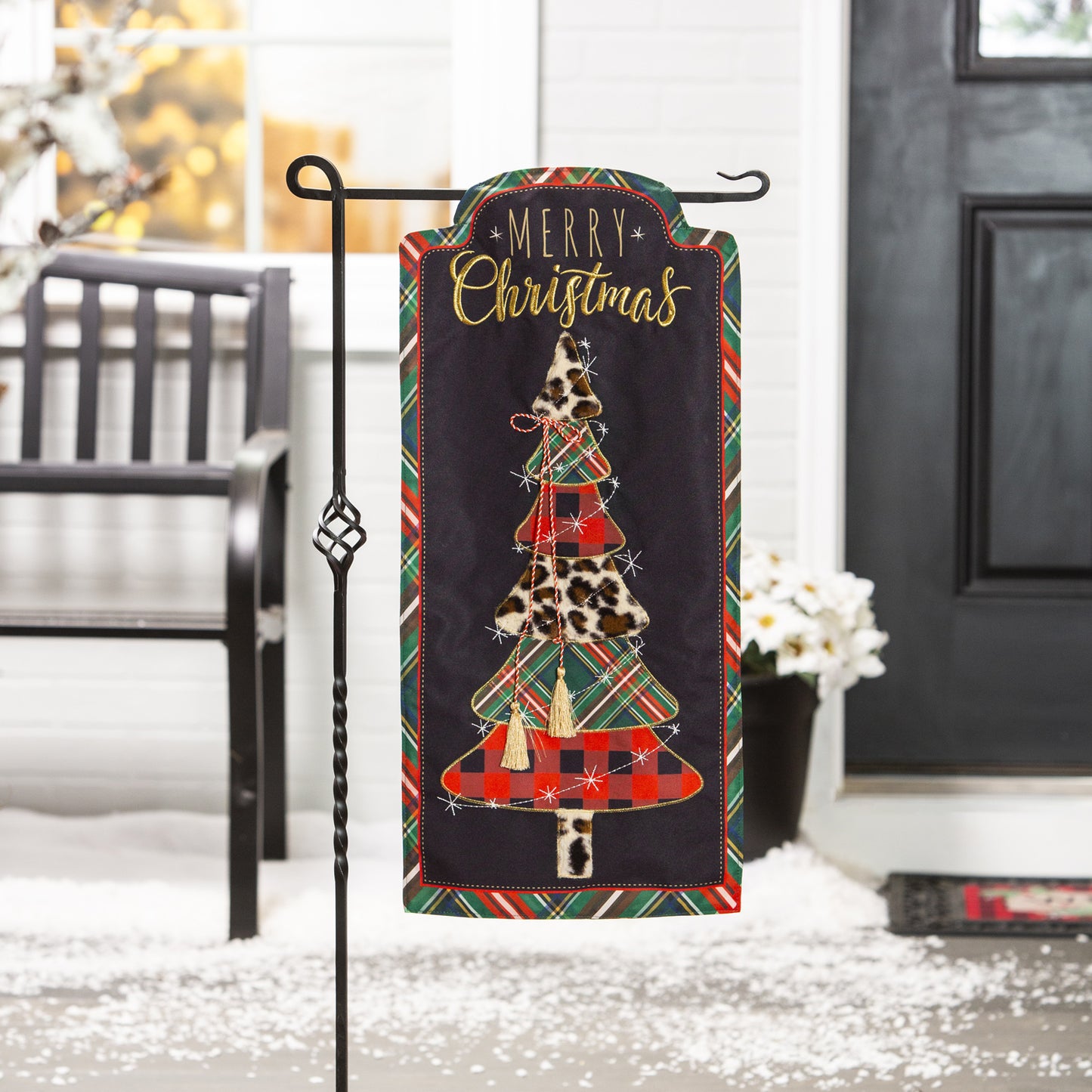 Mixed Print Christmas Tree Printed Everlasting Impressions Garden Flag; Polyester-Linen Blend 12.5"x28"