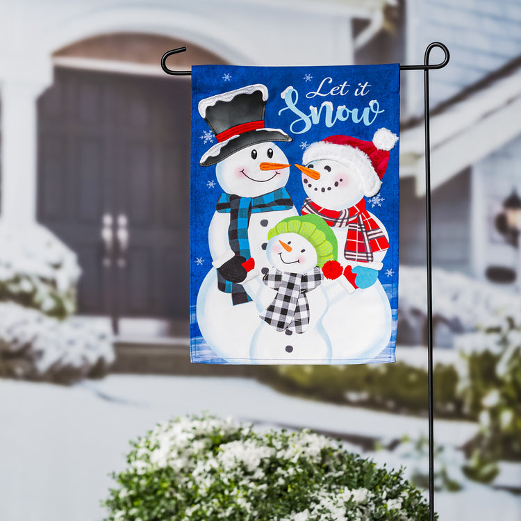 Let it Snow Family Garden Flag; Linen Textured Polyester 12.5"x18"