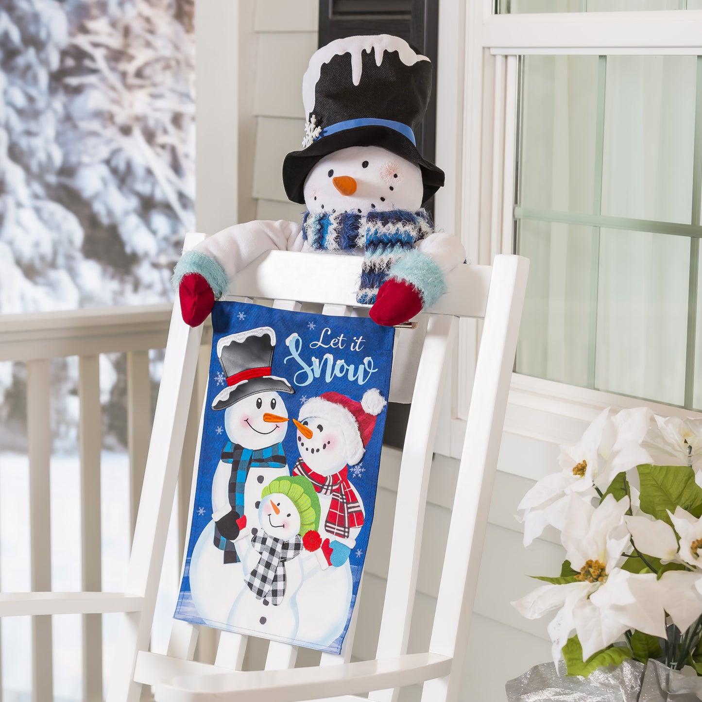 Let it Snow Family Garden Flag; Linen Textured Polyester 12.5"x18"