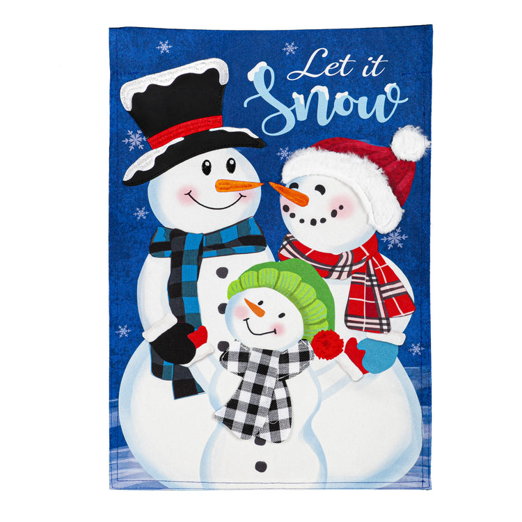 Let it Snow Family Garden Flag; Linen Textured Polyester 12.5"x18"