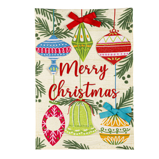 Merry Christmas Ornaments Garden Flag; Linen Textured Polyester 12.5"x18"