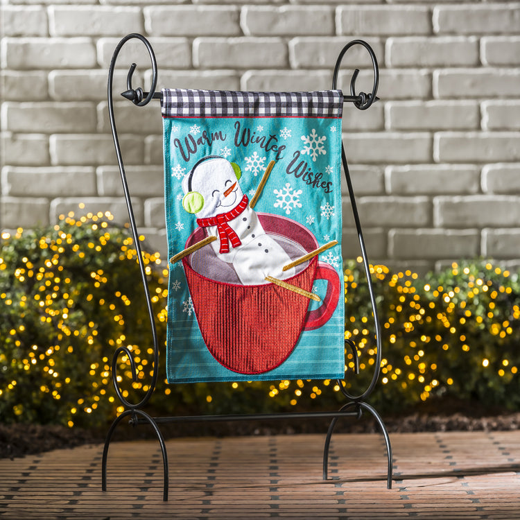 Marshmallow Snowman Garden Flag; Linen Textured Polyester 12.5"x18"