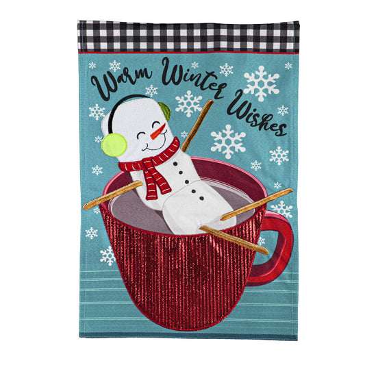 Marshmallow Snowman Garden Flag; Linen Textured Polyester 12.5"x18"