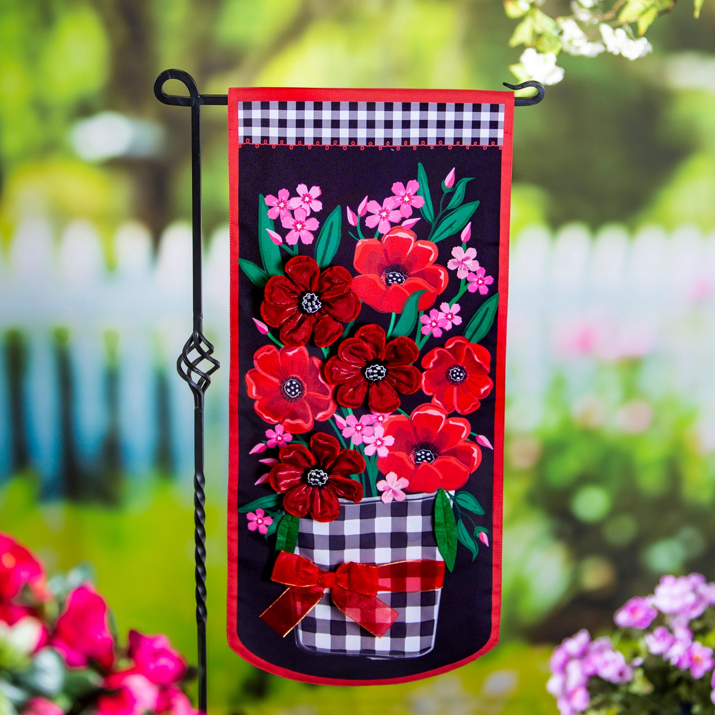 Spring Flowers with Check Everlasting Impressions Garden Flag