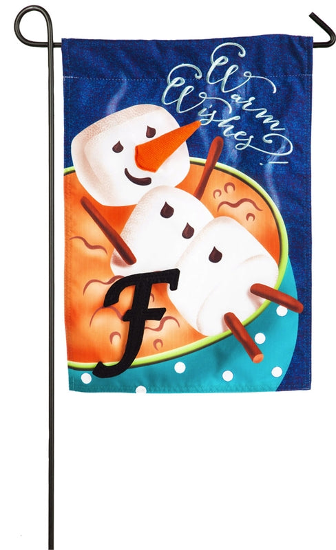 "Warm Wishes Snowman" Applique Seasonal Garden Flag; Linen Textured Polyester