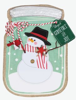 "Mason Jar Snowman" Applique Seasonal Garden Flag; Linen Textured Polyester