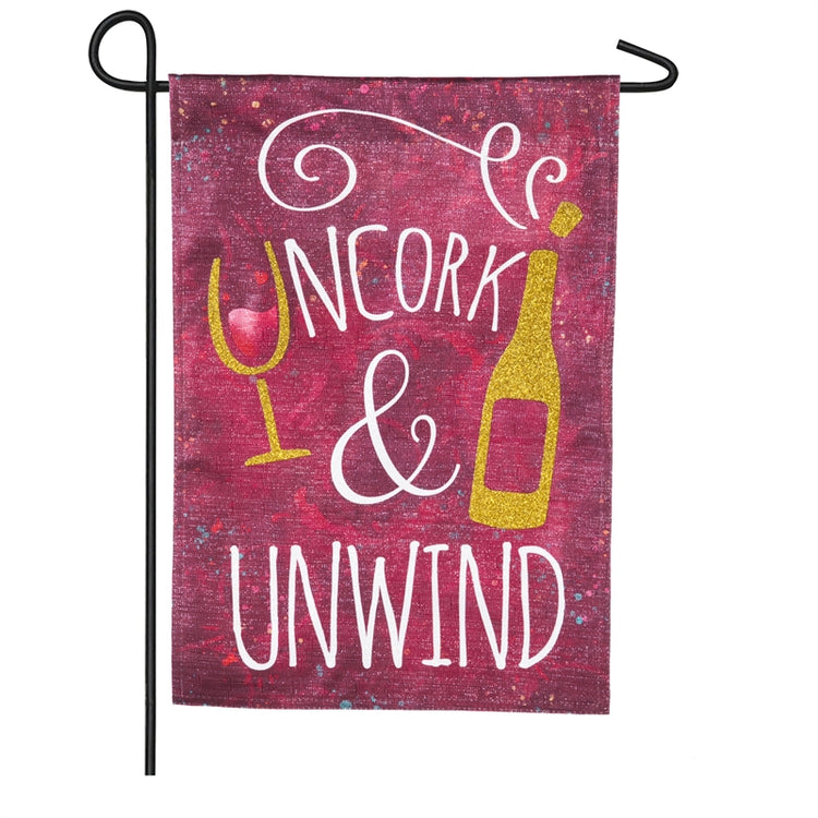 "Uncork and Unwind" Seasonal Garden Flag; Linen Textured Polyester