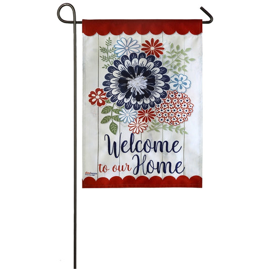 American Floral Welcome Seasonal Garden Flag; Linen Textured Polyester