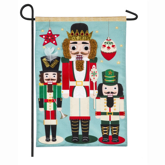 "Nutcracker Trio" Applique Seasonal Garden Flag; Linen Textured Polyester