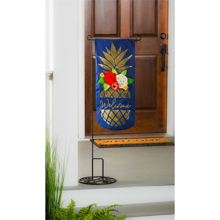 Pineapple Printed Everlasting Impressions Garden Flag; Polyester-Linen Blend 12.5"x28"