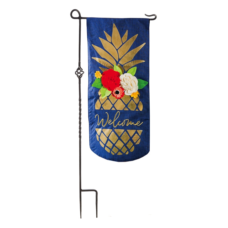 Pineapple Printed Everlasting Impressions Garden Flag; Polyester-Linen Blend 12.5"x28"