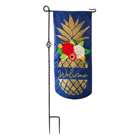 Pineapple Printed Everlasting Impressions Garden Flag; Polyester-Linen Blend 12.5"x28"