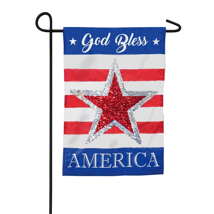 "God Bless America Reversible Star" Seasonal Garden Flag; Linen Textured Polyester