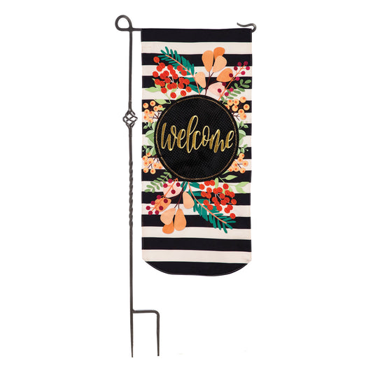 Welcome Stripes Printed Everlasting Impressions Garden Flag; Polyester-Linen Blend 12.5"x28"