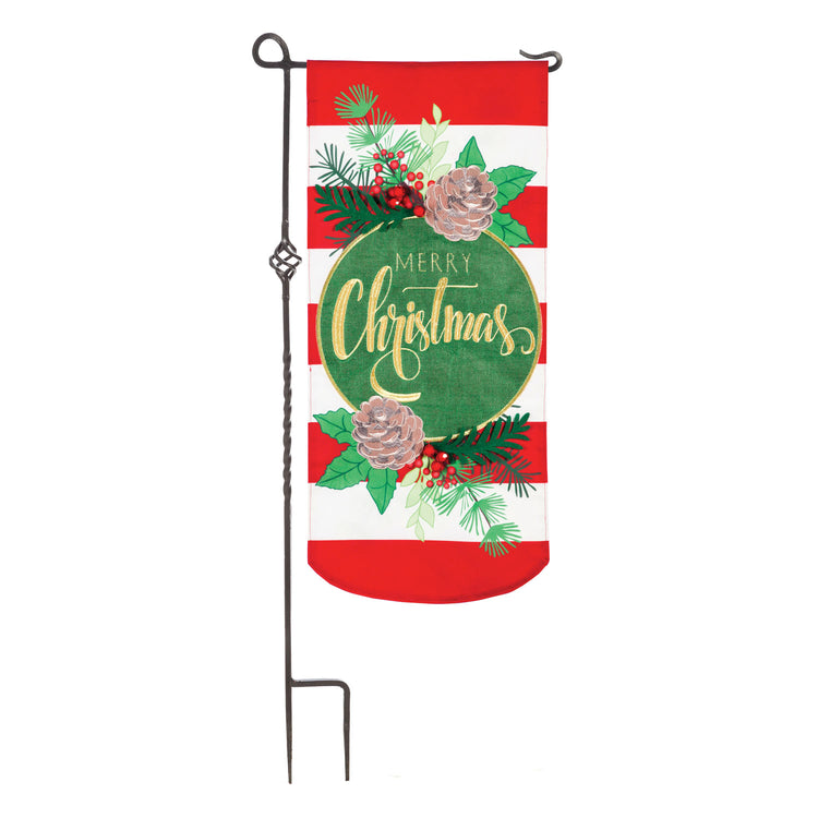 Christmas Stripes Printed Everlasting Impressions Garden Flag; Polyester-Linen Blend 12.5"x28"